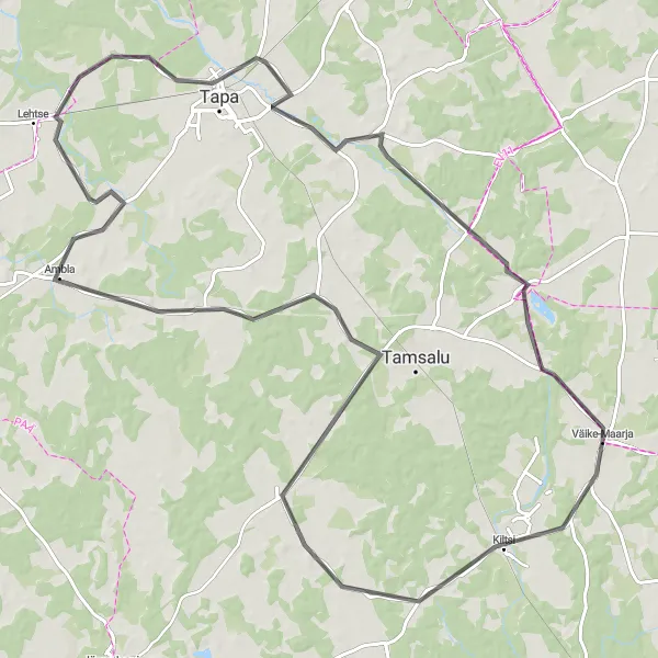 Map miniature of "Tapa Loop Ride" cycling inspiration in Eesti, Estonia. Generated by Tarmacs.app cycling route planner