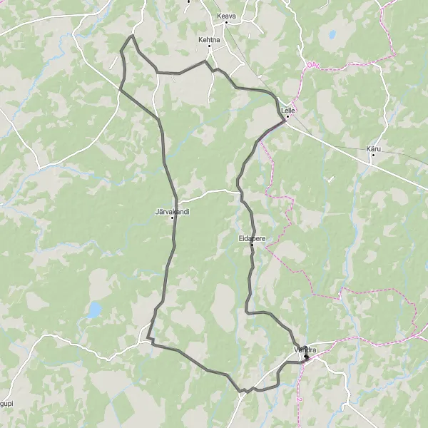 Map miniature of "Kaisma and Järvakandi Tour" cycling inspiration in Eesti, Estonia. Generated by Tarmacs.app cycling route planner