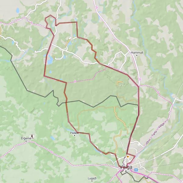 Map miniature of "Gravel Adventure in Valka and Jeti" cycling inspiration in Eesti, Estonia. Generated by Tarmacs.app cycling route planner