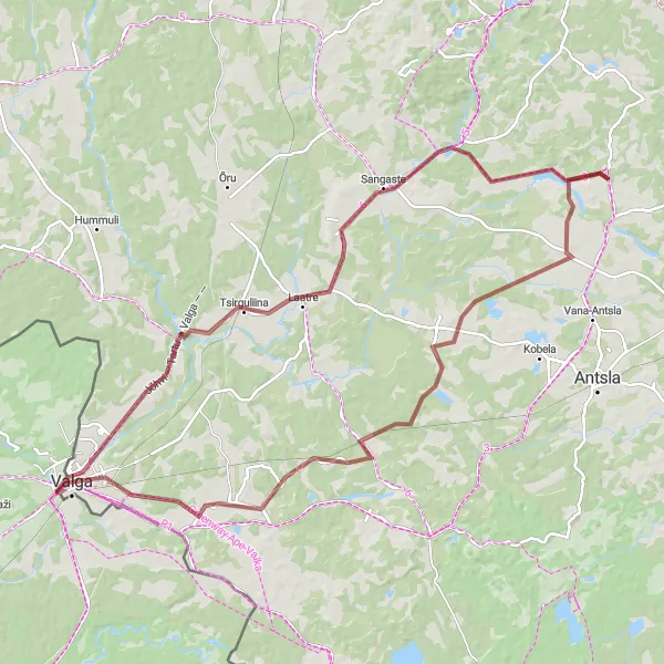 Map miniature of "Valga to Sangaste Loop" cycling inspiration in Eesti, Estonia. Generated by Tarmacs.app cycling route planner