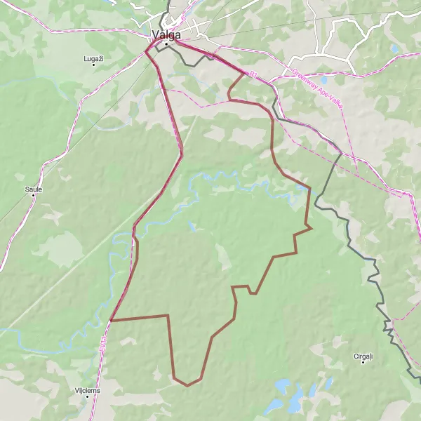 Map miniature of "Valga to Valka Gravel Cycling Route" cycling inspiration in Eesti, Estonia. Generated by Tarmacs.app cycling route planner