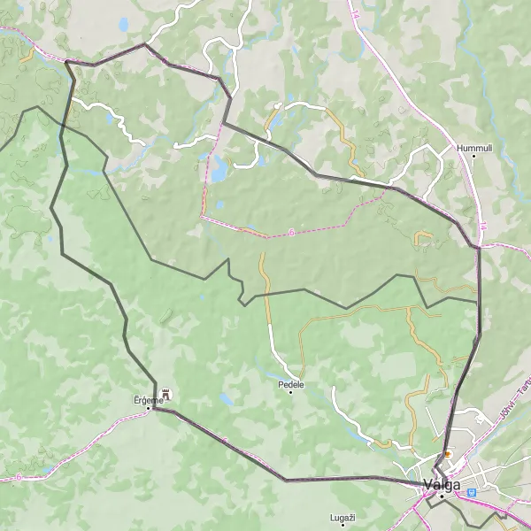 Map miniature of "Valga to Valka Loop" cycling inspiration in Eesti, Estonia. Generated by Tarmacs.app cycling route planner