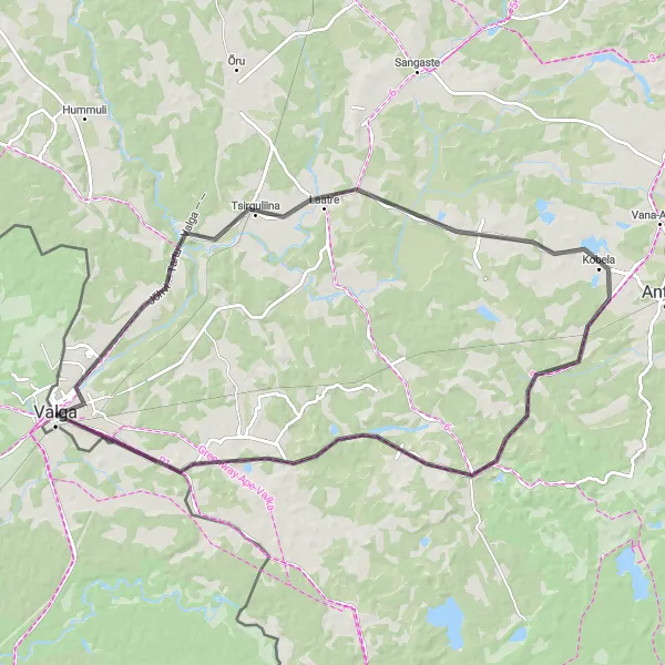 Map miniature of "Valga to Valka Cycling Route" cycling inspiration in Eesti, Estonia. Generated by Tarmacs.app cycling route planner