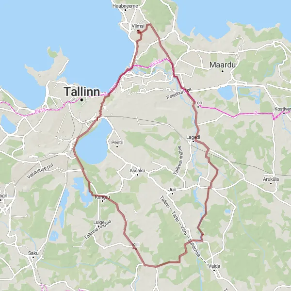 Map miniature of "Gravel Adventure" cycling inspiration in Eesti, Estonia. Generated by Tarmacs.app cycling route planner