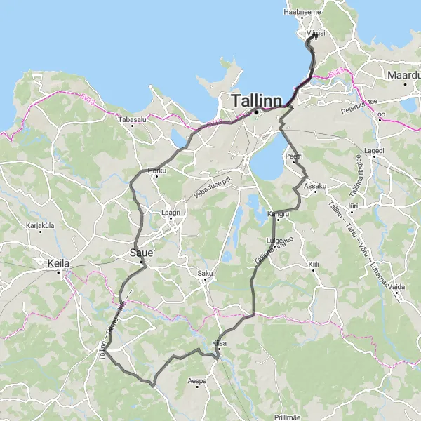 Map miniature of "The Route of Palaces and Convents" cycling inspiration in Eesti, Estonia. Generated by Tarmacs.app cycling route planner