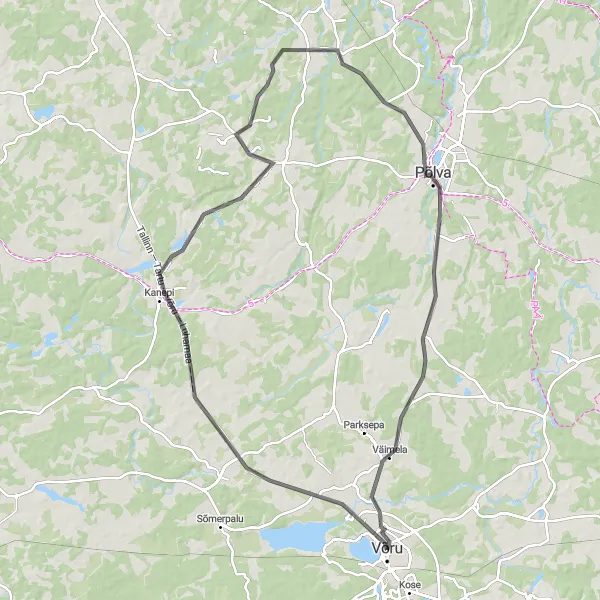 Map miniature of "Võru-Mammaste-Väimela Loop" cycling inspiration in Eesti, Estonia. Generated by Tarmacs.app cycling route planner