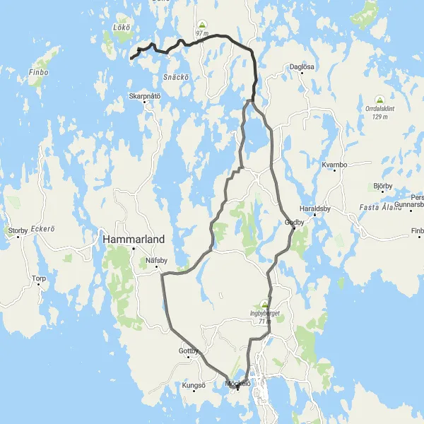 Karttaminiaatyyri "Gottby-Godby-Dalkarby kiertoreitti" pyöräilyinspiraatiosta alueella Åland, Finland. Luotu Tarmacs.app pyöräilyreittisuunnittelijalla