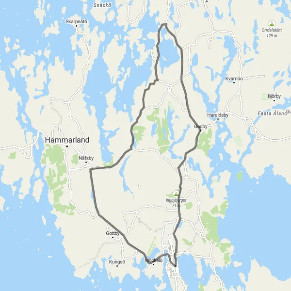 Karttaminiaatyyri "Mariehamn - Ingbyberget retki" pyöräilyinspiraatiosta alueella Åland, Finland. Luotu Tarmacs.app pyöräilyreittisuunnittelijalla