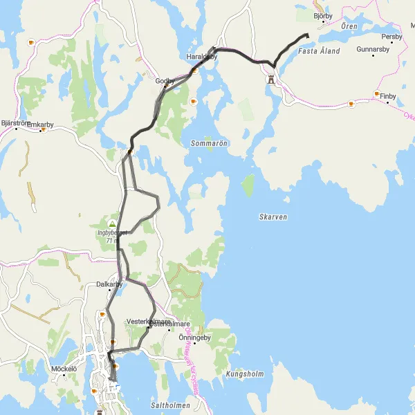 Map miniature of "Kastelholms slott Loop" cycling inspiration in Åland, Finland. Generated by Tarmacs.app cycling route planner