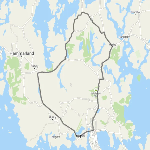 Karttaminiaatyyri "Godtby-Godbyn kiertoreitti" pyöräilyinspiraatiosta alueella Åland, Finland. Luotu Tarmacs.app pyöräilyreittisuunnittelijalla