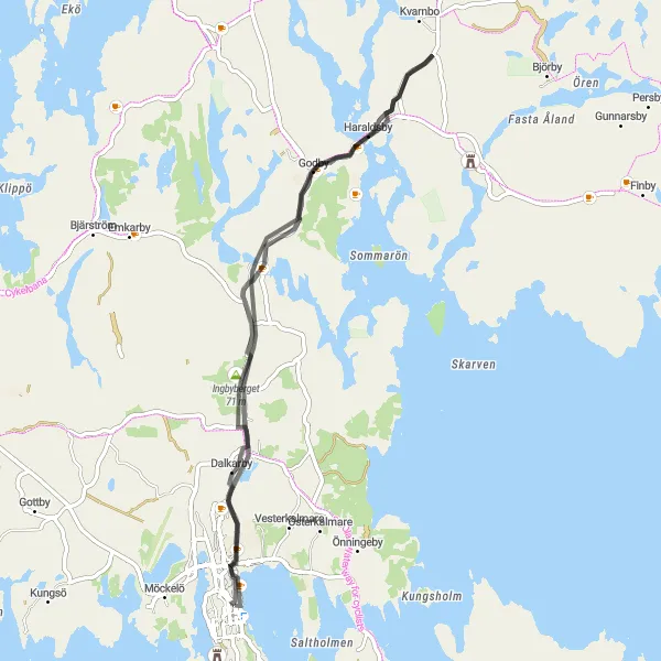 Map miniature of "Adventurous Route through Åland's Nature" cycling inspiration in Åland, Finland. Generated by Tarmacs.app cycling route planner
