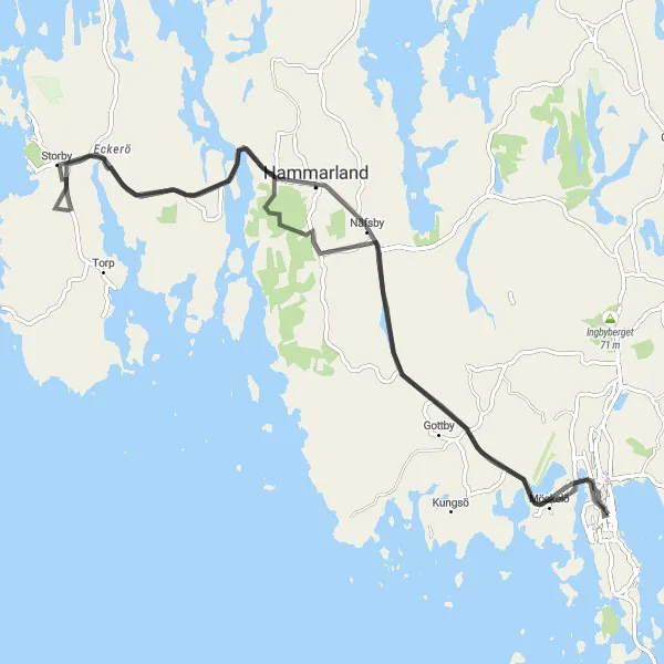 Karttaminiaatyyri "Mariehamn - Jungfrudansen kautta" pyöräilyinspiraatiosta alueella Åland, Finland. Luotu Tarmacs.app pyöräilyreittisuunnittelijalla