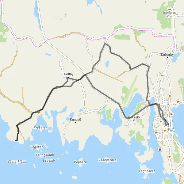 Karttaminiaatyyri "Mariehamn - Jungfrudansen lyhyt polku" pyöräilyinspiraatiosta alueella Åland, Finland. Luotu Tarmacs.app pyöräilyreittisuunnittelijalla
