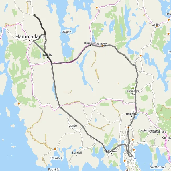 Map miniature of "Näfsby and Ingbyberget Circuit" cycling inspiration in Åland, Finland. Generated by Tarmacs.app cycling route planner