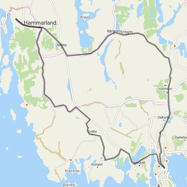 Map miniature of "Coastal Beauty Circuit" cycling inspiration in Åland, Finland. Generated by Tarmacs.app cycling route planner
