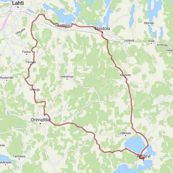 Map miniature of "Pennala Adventure" cycling inspiration in Etelä-Suomi, Finland. Generated by Tarmacs.app cycling route planner