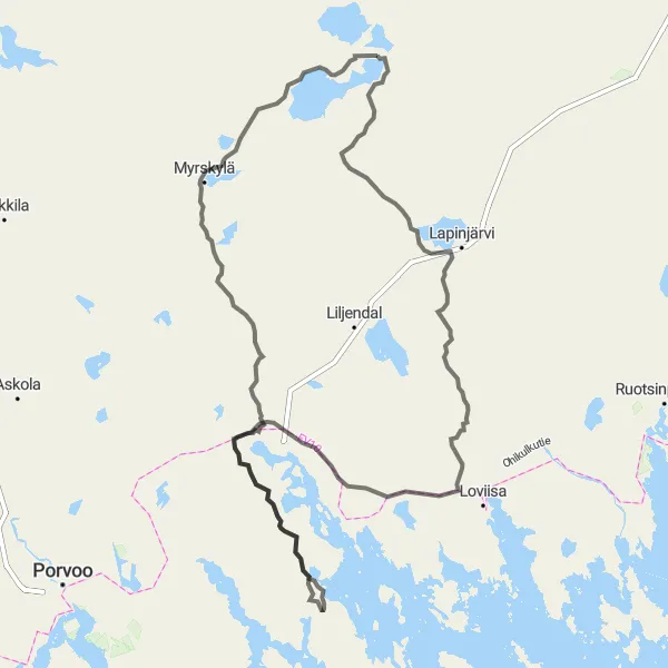 Map miniature of "Artjärvi - Kamalakallio Epic Ride" cycling inspiration in Etelä-Suomi, Finland. Generated by Tarmacs.app cycling route planner