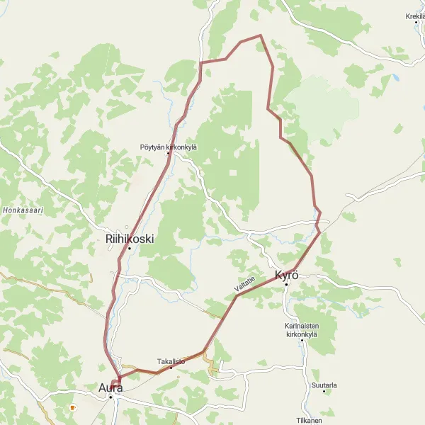 Map miniature of "Pöytyä Gravel Tour" cycling inspiration in Etelä-Suomi, Finland. Generated by Tarmacs.app cycling route planner