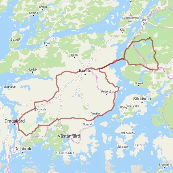 Map miniature of "Ylönkylä to Nivelax Gravel Loop" cycling inspiration in Etelä-Suomi, Finland. Generated by Tarmacs.app cycling route planner