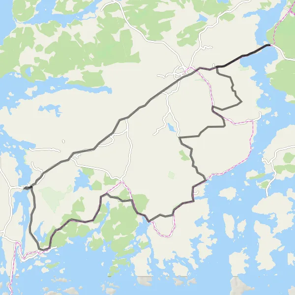 Karttaminiaatyyri "Kimitoön - Slätholmen - Västanfjärd - Dalsbruk Route" pyöräilyinspiraatiosta alueella Etelä-Suomi, Finland. Luotu Tarmacs.app pyöräilyreittisuunnittelijalla