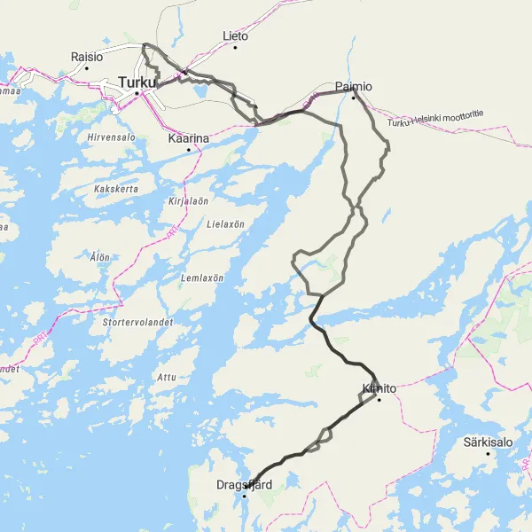 Map miniature of "Epic Road Cycling in Dragsfjärd" cycling inspiration in Etelä-Suomi, Finland. Generated by Tarmacs.app cycling route planner