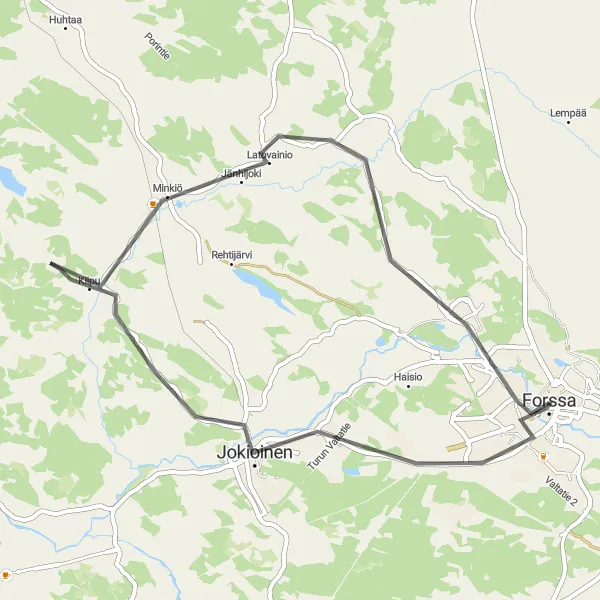 Map miniature of "Jokioinen Discovery Ride" cycling inspiration in Etelä-Suomi, Finland. Generated by Tarmacs.app cycling route planner
