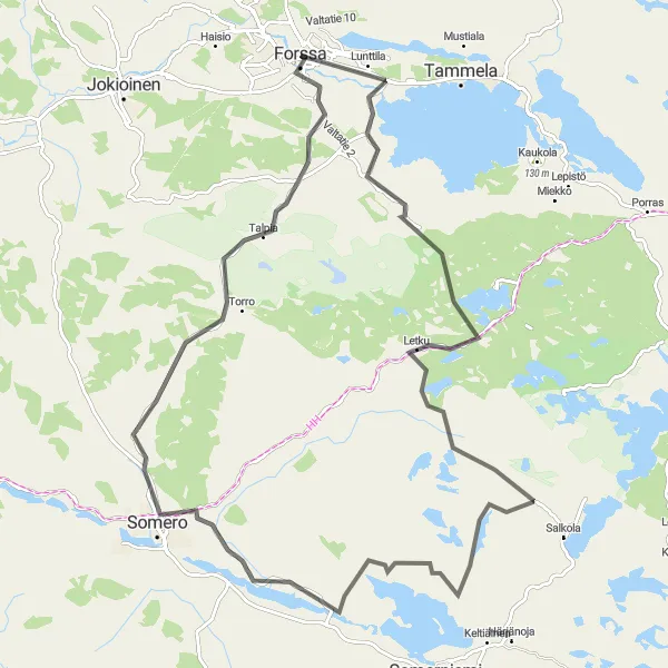 Map miniature of "Forssa - Etelä-Suomi Round-Trip" cycling inspiration in Etelä-Suomi, Finland. Generated by Tarmacs.app cycling route planner