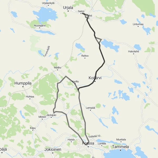 Map miniature of "Road Cycling Adventure" cycling inspiration in Etelä-Suomi, Finland. Generated by Tarmacs.app cycling route planner