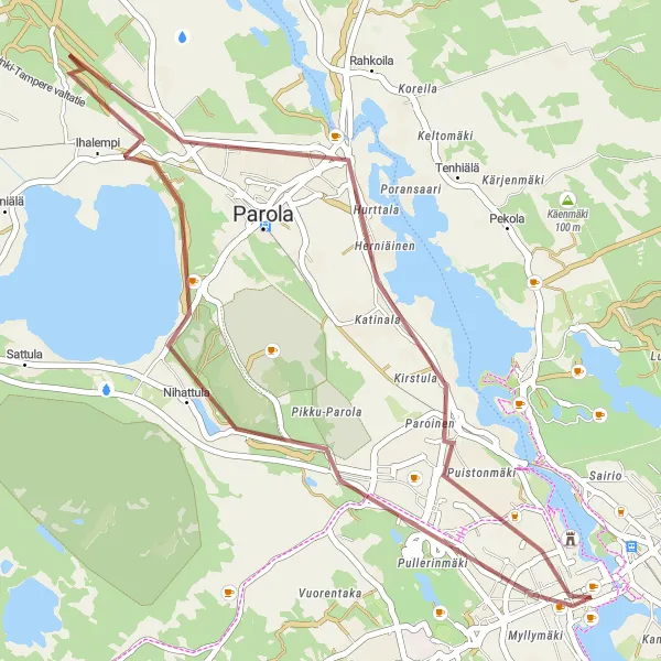 Map miniature of "Rural Gravel Expedition" cycling inspiration in Etelä-Suomi, Finland. Generated by Tarmacs.app cycling route planner