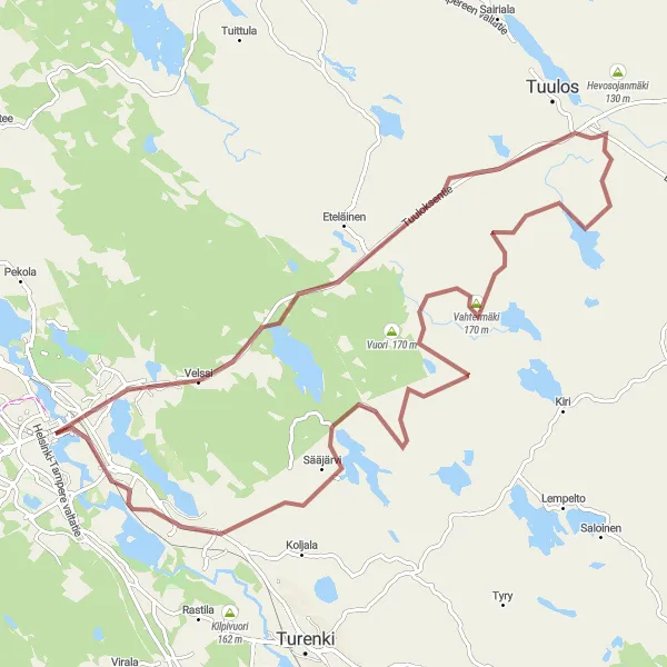 Map miniature of "Hämeenlinna-Idänpää gravel cycling route" cycling inspiration in Etelä-Suomi, Finland. Generated by Tarmacs.app cycling route planner