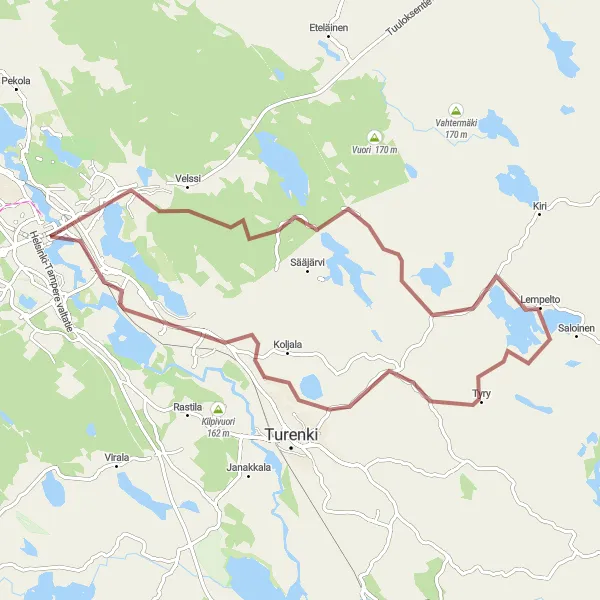 Map miniature of "Lake and Forest Exploration" cycling inspiration in Etelä-Suomi, Finland. Generated by Tarmacs.app cycling route planner