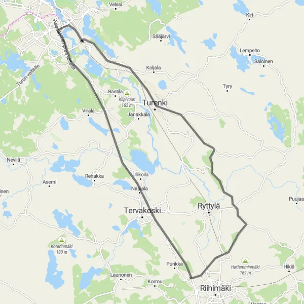 Map miniature of "Hämeenlinna-Turenki cycling route" cycling inspiration in Etelä-Suomi, Finland. Generated by Tarmacs.app cycling route planner