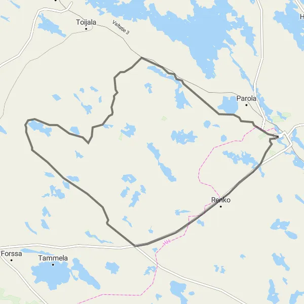 Map miniature of "Hämeenlinna-Kivinenmäki road cycling route" cycling inspiration in Etelä-Suomi, Finland. Generated by Tarmacs.app cycling route planner