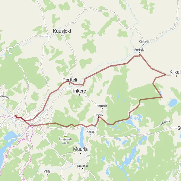 Map miniature of "The Pertteli Loop" cycling inspiration in Etelä-Suomi, Finland. Generated by Tarmacs.app cycling route planner