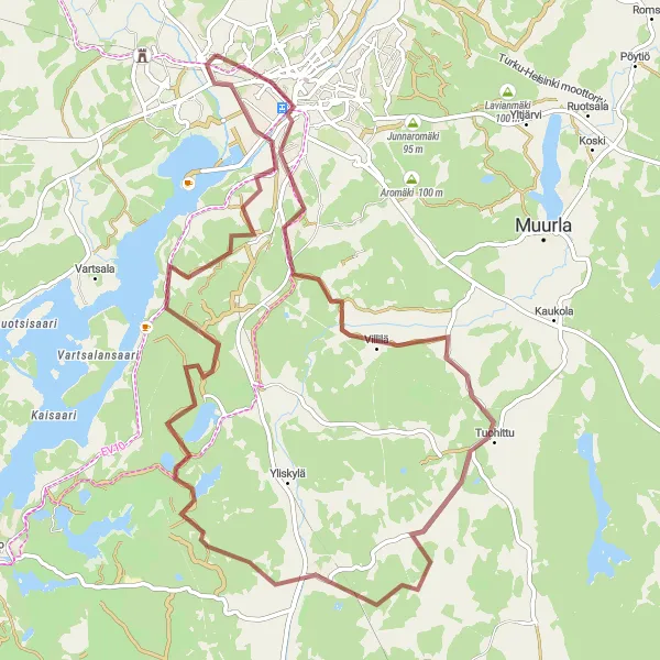 Map miniature of "The Perniö Route" cycling inspiration in Etelä-Suomi, Finland. Generated by Tarmacs.app cycling route planner