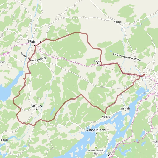 Map miniature of "The Halikko Loop" cycling inspiration in Etelä-Suomi, Finland. Generated by Tarmacs.app cycling route planner