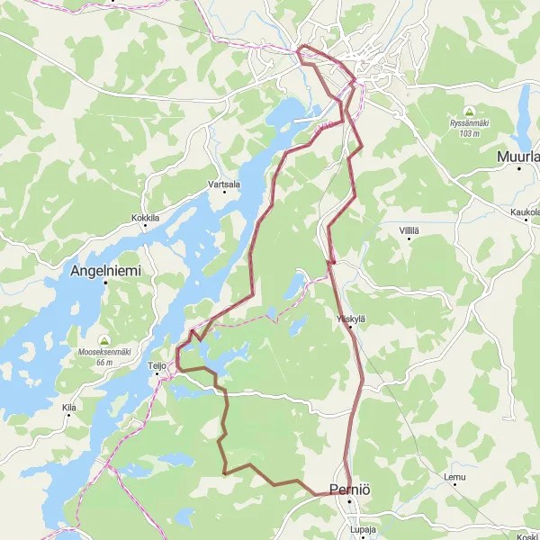 Map miniature of "The Yliskylä Adventure" cycling inspiration in Etelä-Suomi, Finland. Generated by Tarmacs.app cycling route planner