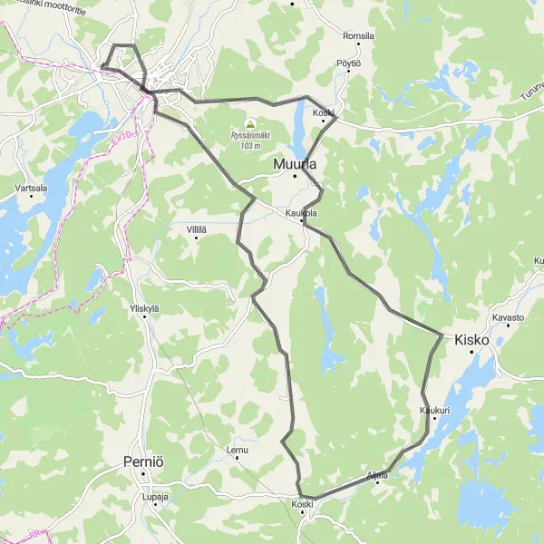 Map miniature of "Halikko to Salo Route" cycling inspiration in Etelä-Suomi, Finland. Generated by Tarmacs.app cycling route planner