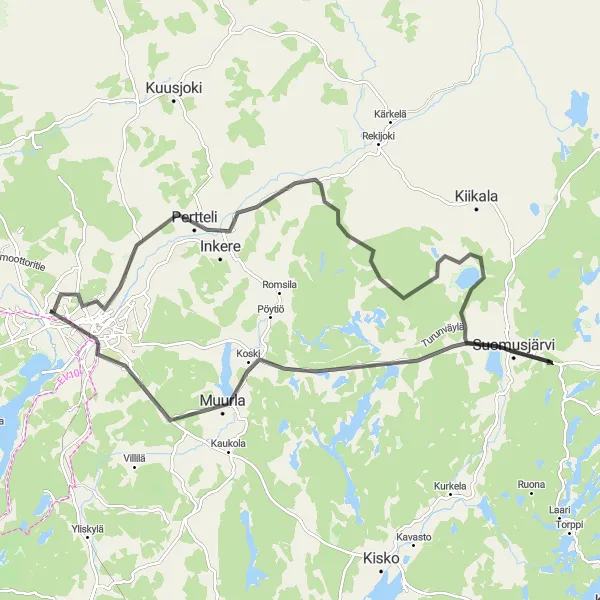 Map miniature of "Halikko to Salo Scenic Route" cycling inspiration in Etelä-Suomi, Finland. Generated by Tarmacs.app cycling route planner