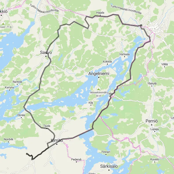 Map miniature of "Halikko to Hajala Loop" cycling inspiration in Etelä-Suomi, Finland. Generated by Tarmacs.app cycling route planner