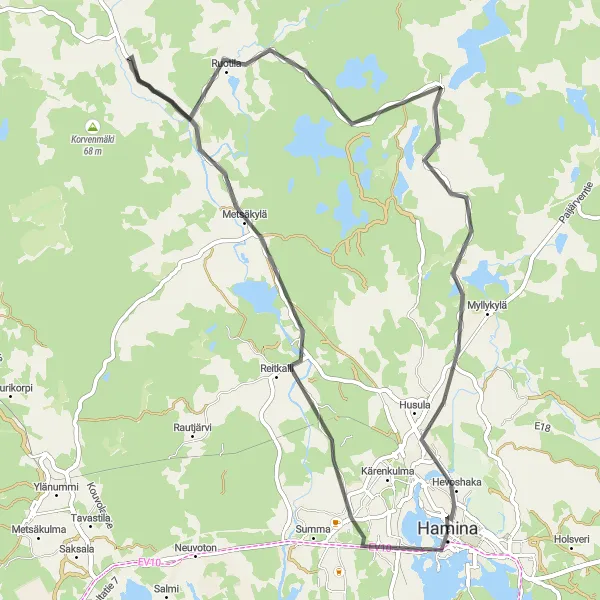Map miniature of "Pitäjänsaari Discoverer" cycling inspiration in Etelä-Suomi, Finland. Generated by Tarmacs.app cycling route planner