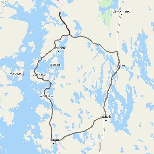 Map miniature of "The Hartola - Joutsa Scenic Road Trip" cycling inspiration in Etelä-Suomi, Finland. Generated by Tarmacs.app cycling route planner