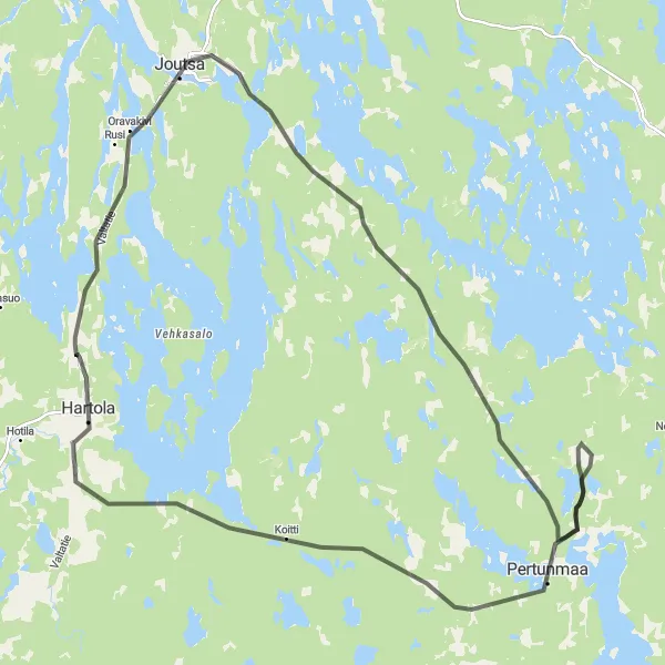 Map miniature of "Cycling Adventure to Pertunmaa" cycling inspiration in Etelä-Suomi, Finland. Generated by Tarmacs.app cycling route planner