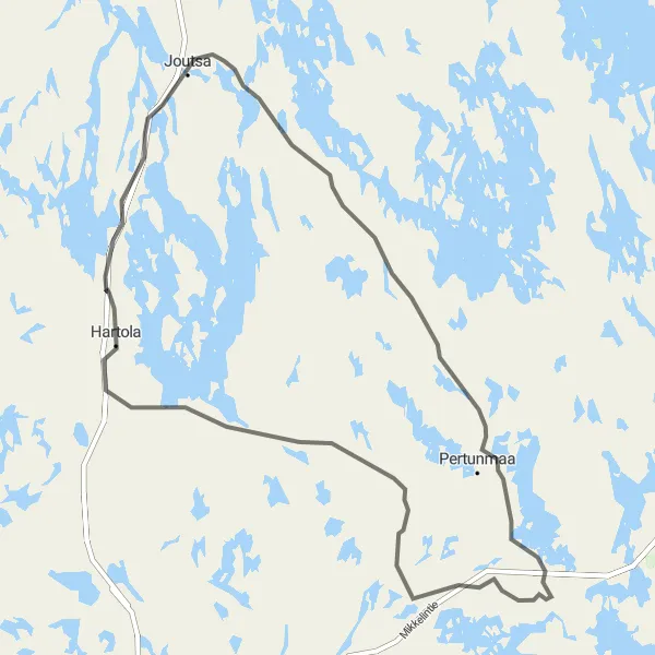 Map miniature of "The Hartola - Viheri Bridge Loop" cycling inspiration in Etelä-Suomi, Finland. Generated by Tarmacs.app cycling route planner