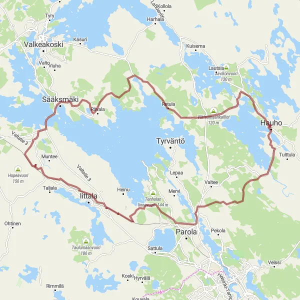 Map miniature of "Gravel Adventure" cycling inspiration in Etelä-Suomi, Finland. Generated by Tarmacs.app cycling route planner