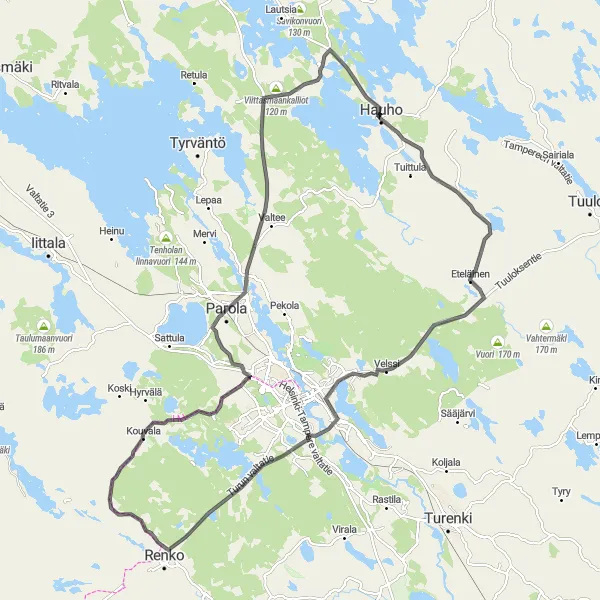 Karttaminiaatyyri "Hauho - Renko - Eteläinen Cycling Route" pyöräilyinspiraatiosta alueella Etelä-Suomi, Finland. Luotu Tarmacs.app pyöräilyreittisuunnittelijalla