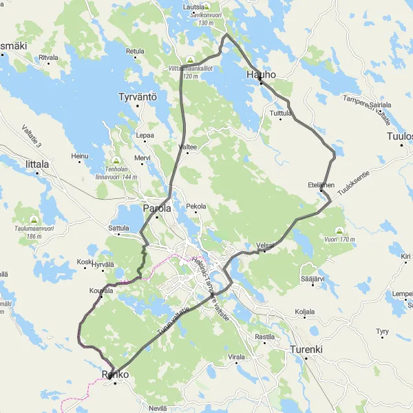 Map miniature of "The Hillside Trail" cycling inspiration in Etelä-Suomi, Finland. Generated by Tarmacs.app cycling route planner