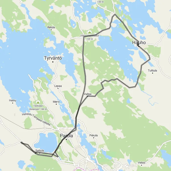 Map miniature of "Road Adventure" cycling inspiration in Etelä-Suomi, Finland. Generated by Tarmacs.app cycling route planner