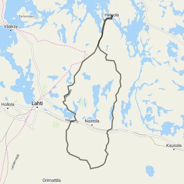 Karttaminiaatyyri "Heinola - Kuninkaanharjun näkötorni" pyöräilyinspiraatiosta alueella Etelä-Suomi, Finland. Luotu Tarmacs.app pyöräilyreittisuunnittelijalla