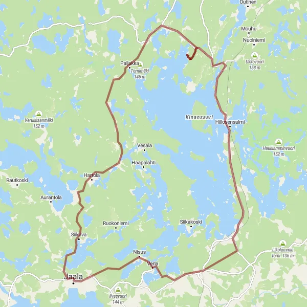 Map miniature of "Hillosensalmi Challenge - Gravel Adventure" cycling inspiration in Etelä-Suomi, Finland. Generated by Tarmacs.app cycling route planner